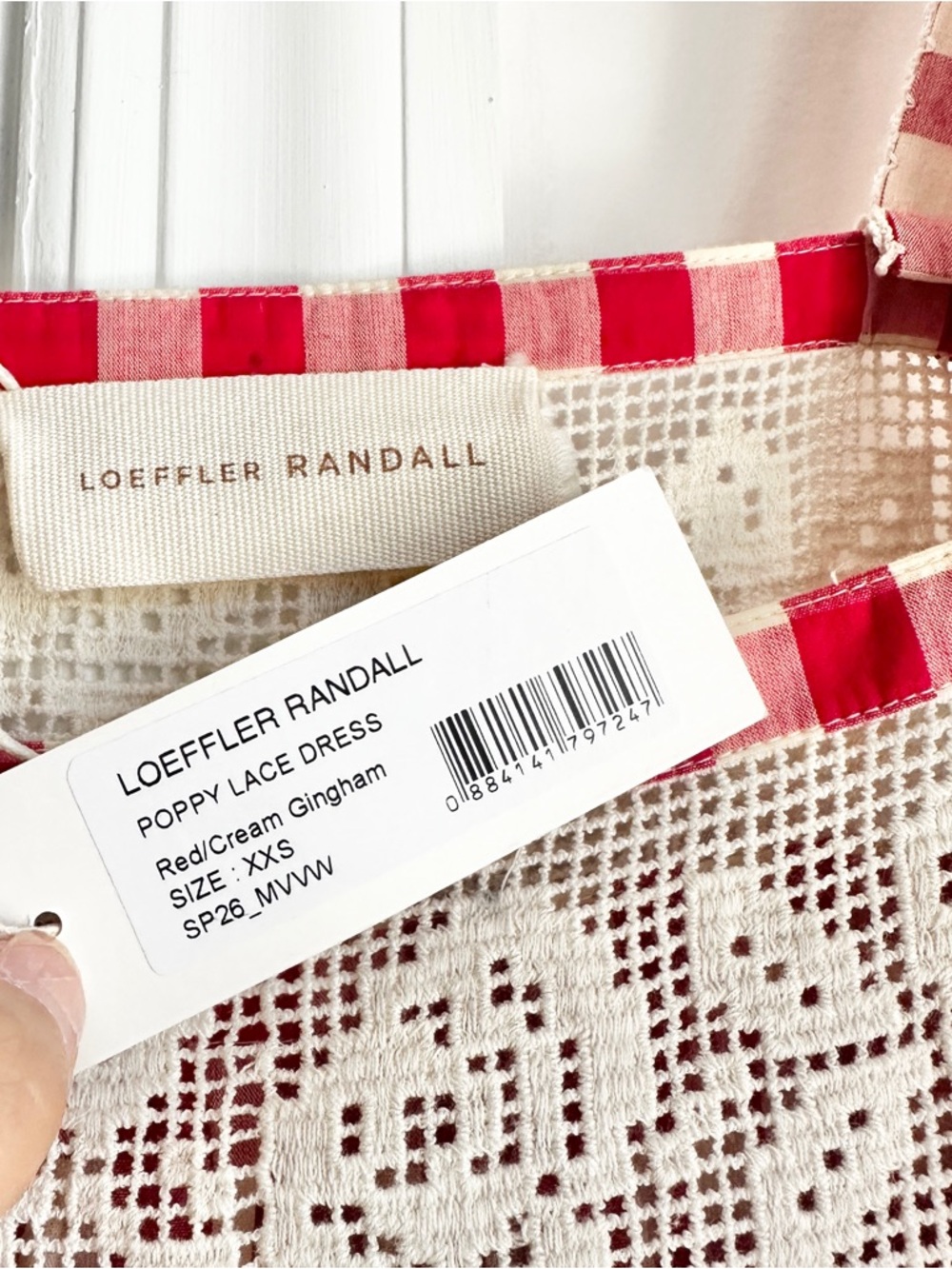 NWT Loeffler Randall Poppy Gingham Lace-Trim Midi Dress - Picture 7 of 7